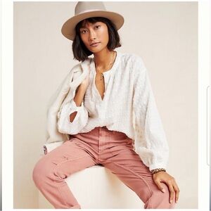 Anthropologie Pilcro textured blouse relaxed fit balloon long sleeve romantic XS